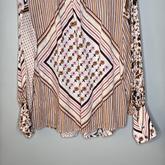 Free People Hazel Buttondown Oversized Top in Tea Combo Size Medium NWT - Picture 8 of 9